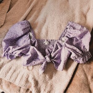 For love and lemons Chelsea puff sleeve purple polka dot tie front top